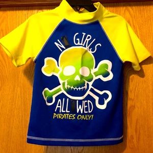 Jumping beans Boy’s 4 rash guard pirates blue yellow swim shirt no girls allowed